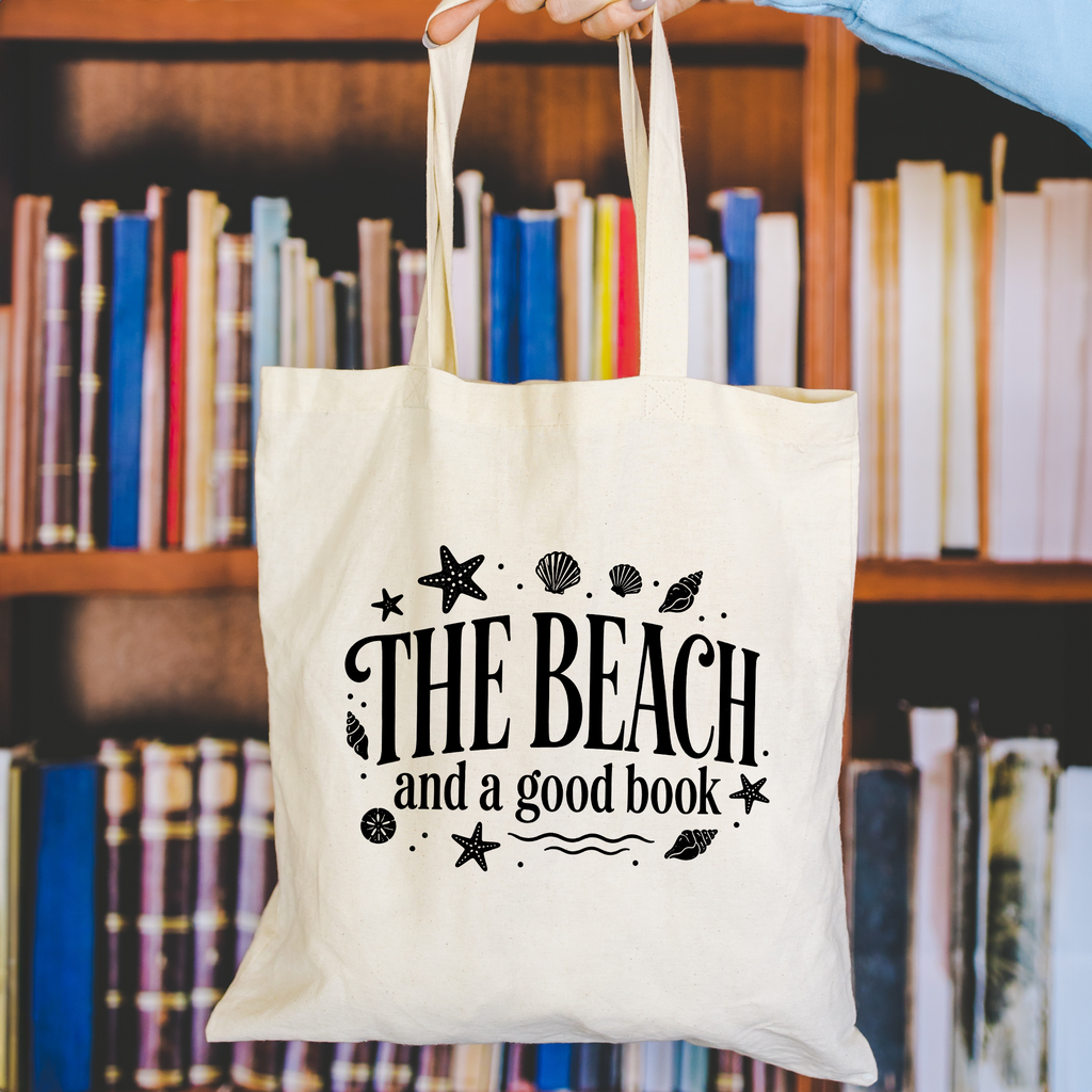 the beach and a good book tote bag