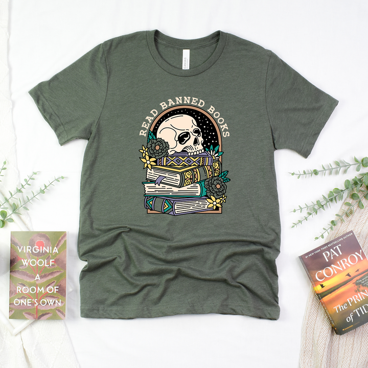 read banned books floral unisex tee