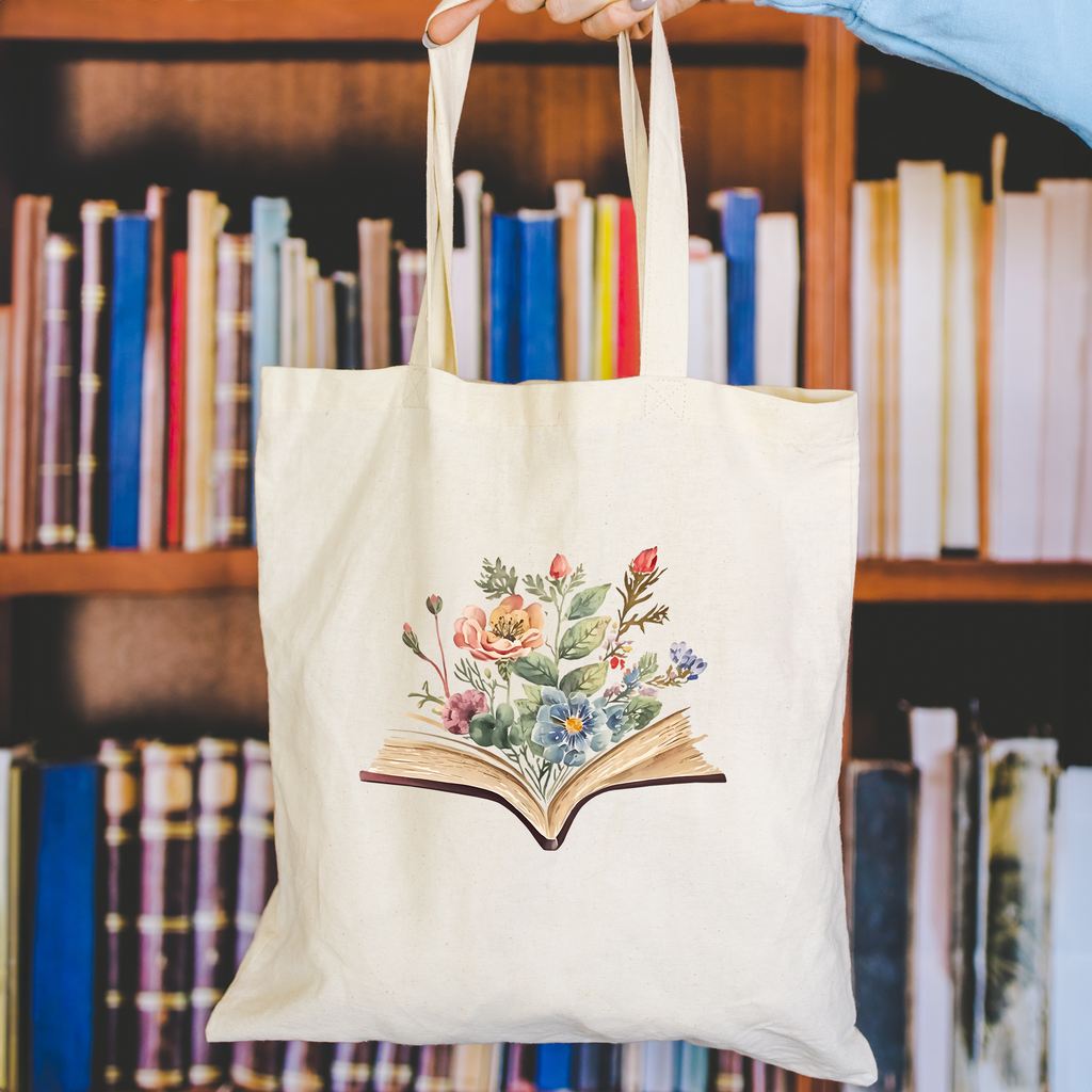 watercolor flowers book tote bag