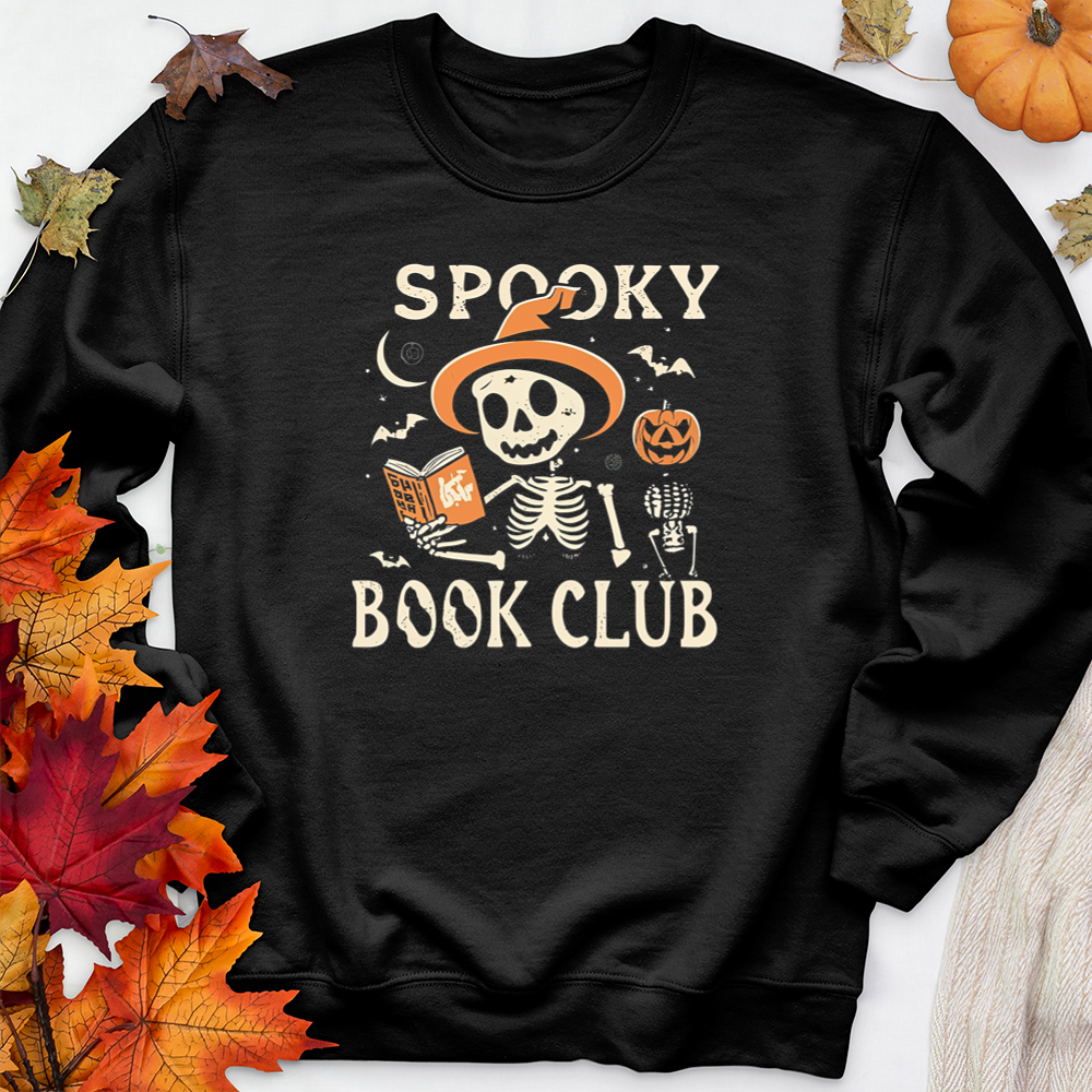 spooky book club skeleton premium crewneck sweatshirt