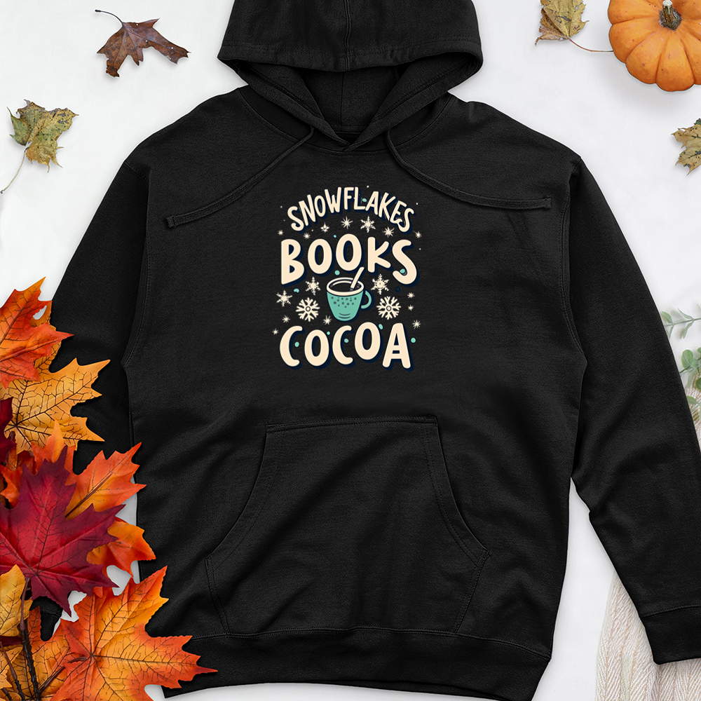 snowflakes books cocoa premium hooded sweatshirt