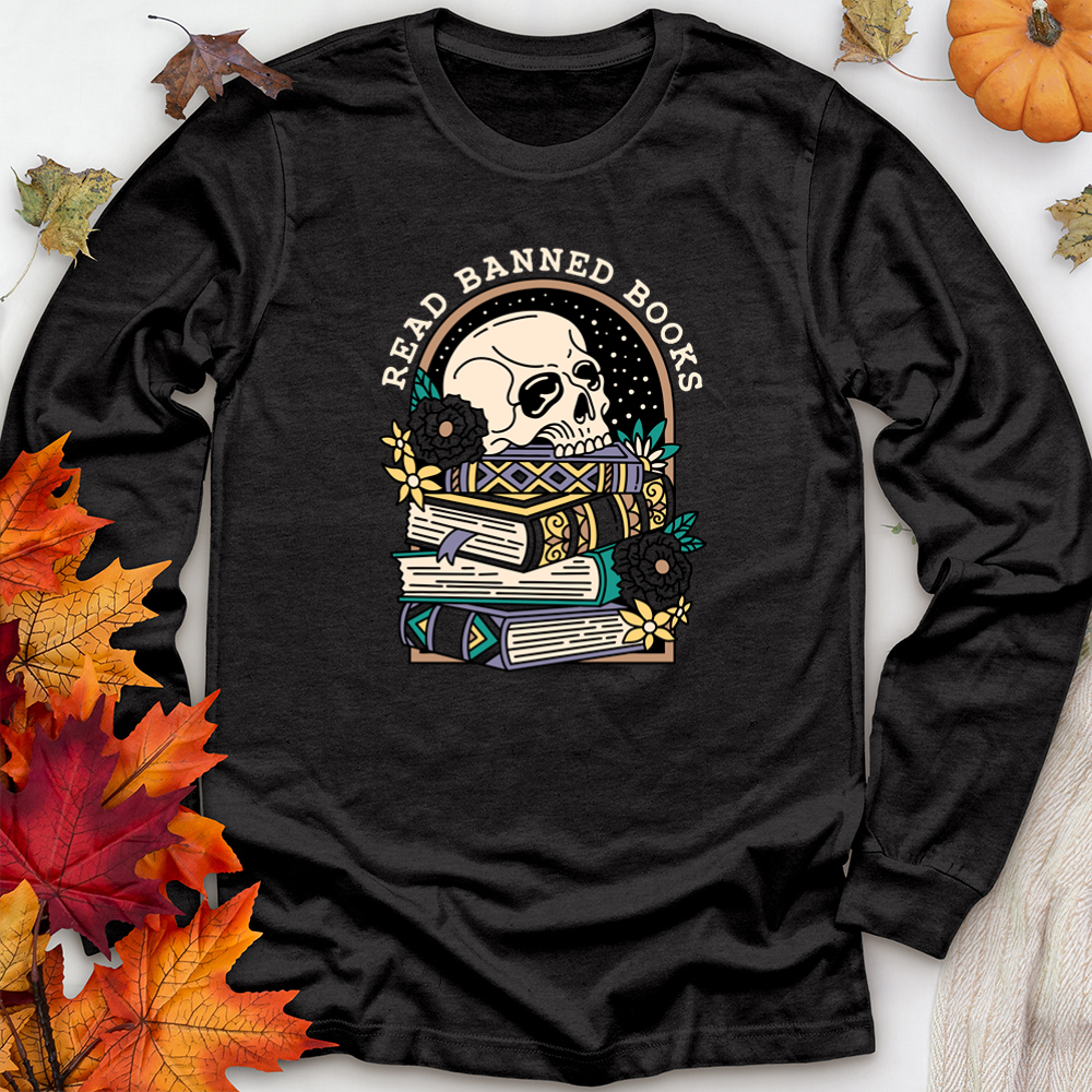 read banned books floral long sleeve unisex tee