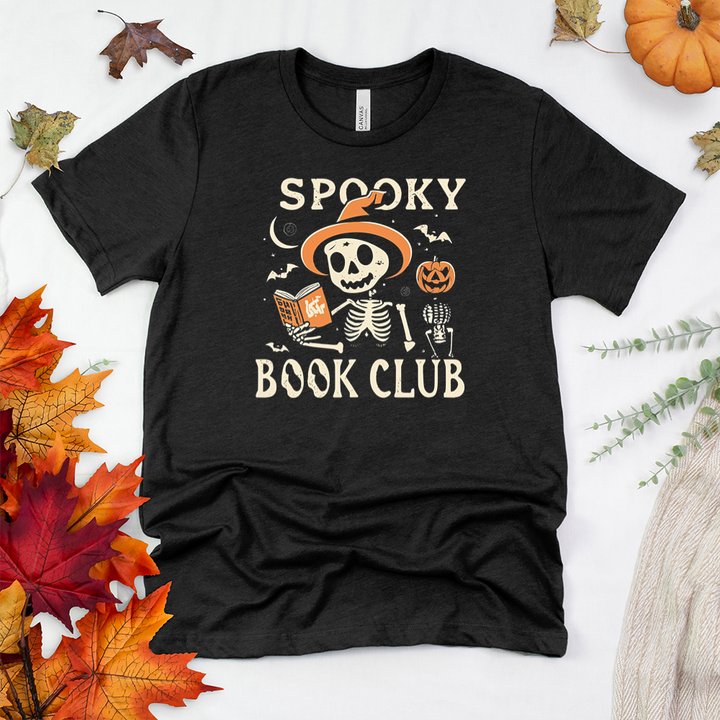 spooky book club skeleton unisex tee