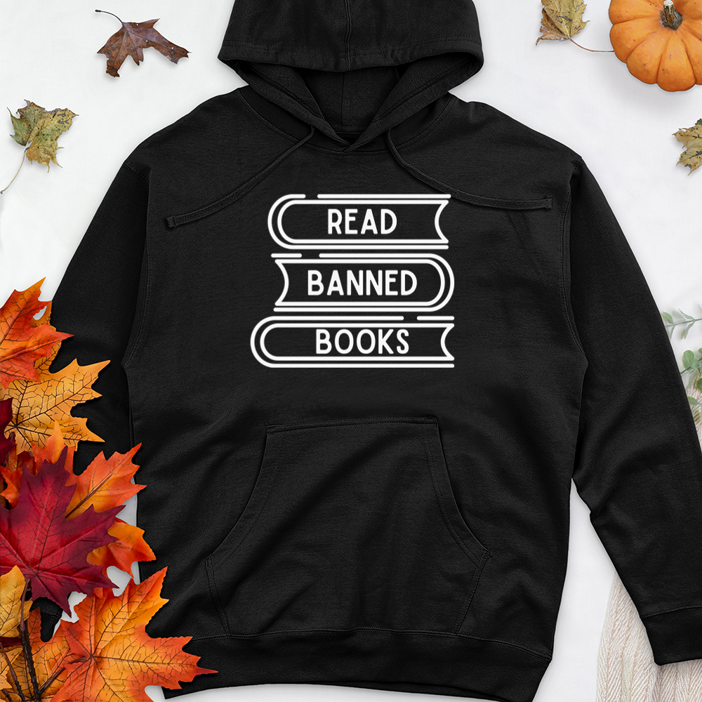 read banned books stack premium hooded sweatshirt