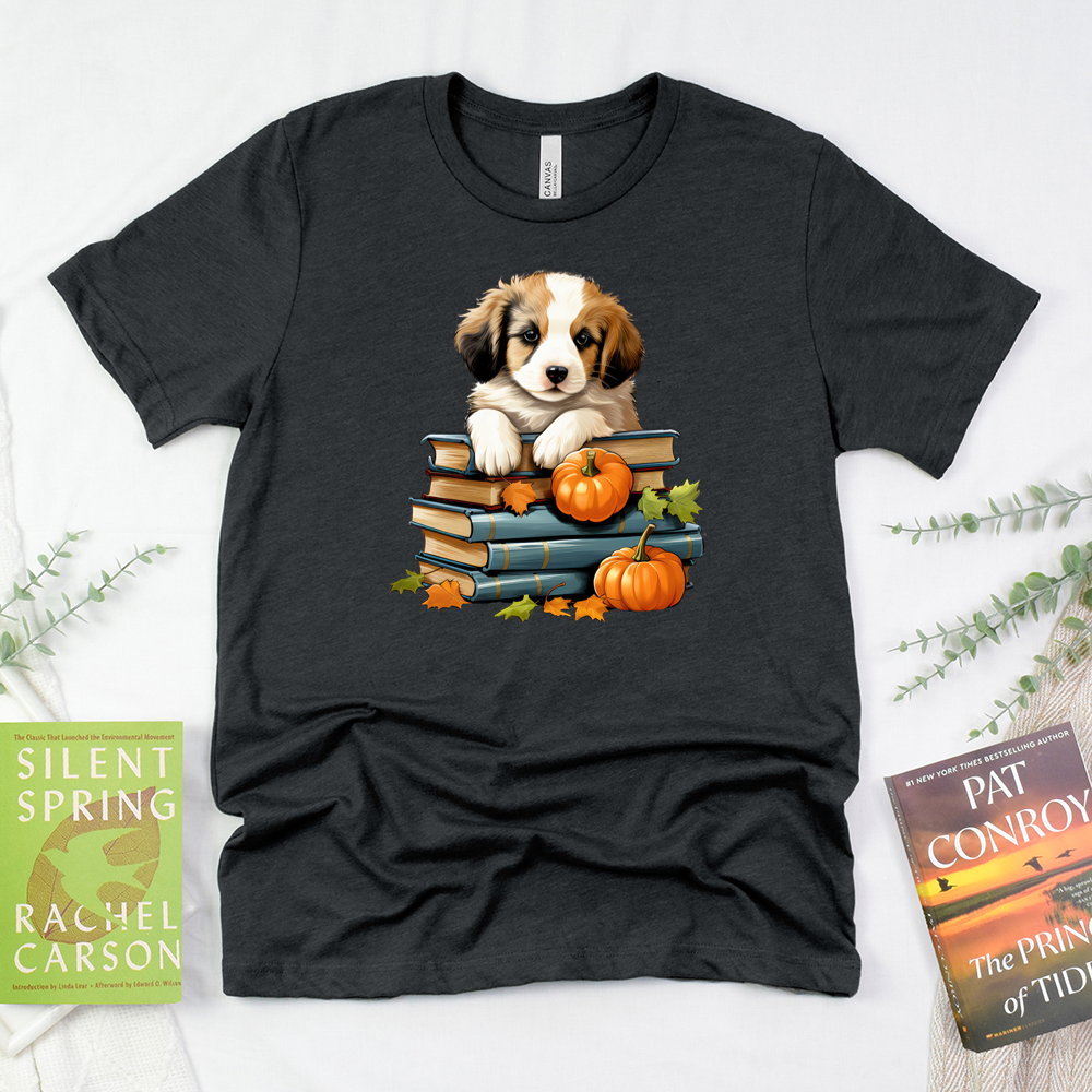 fall bookworm puppy unisex tee