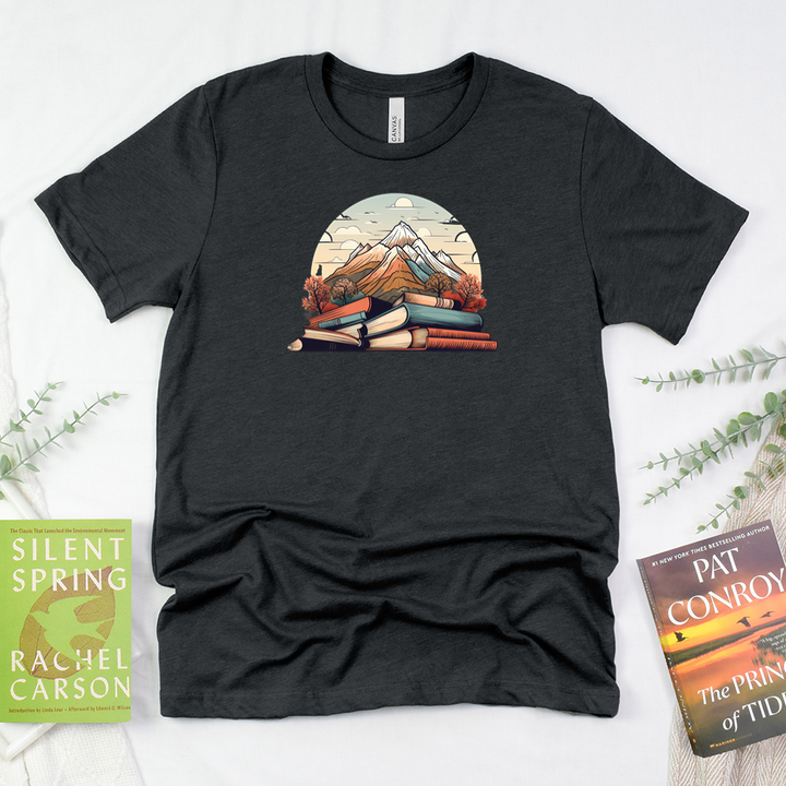 mountains of books unisex tee