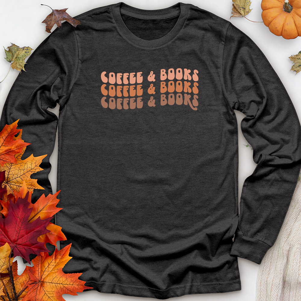 colorful coffee and books unisex long sleeve tee