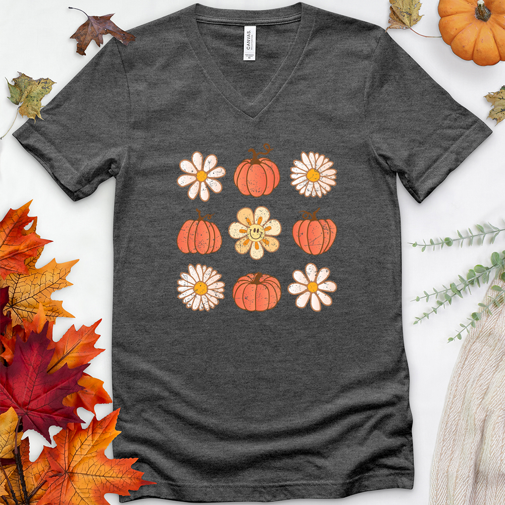 flower pumpkins v-neck tee