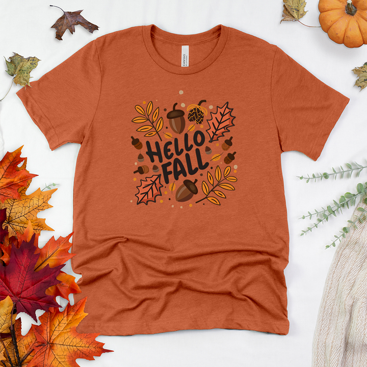 hello fall leaves unisex tee