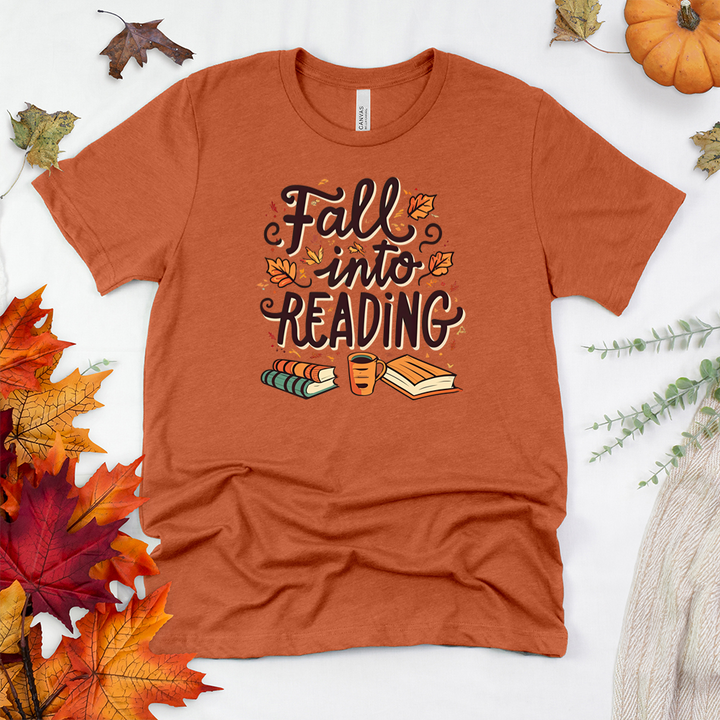 fall into reading autumn unisex tee