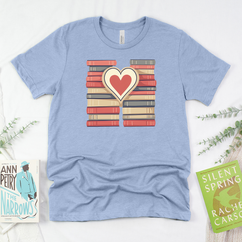 heart book stacks unisex tee