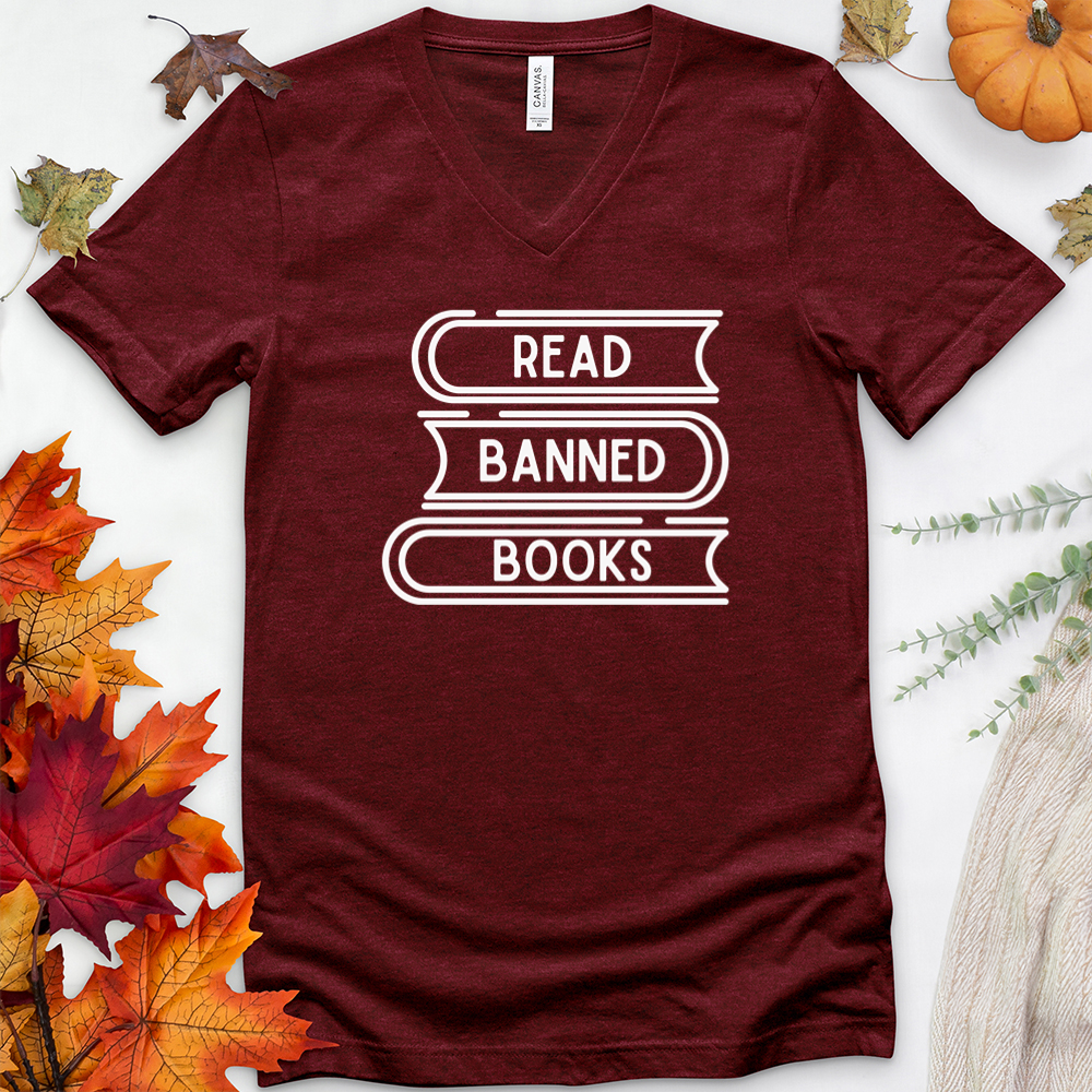 read banned books stack v-neck tee