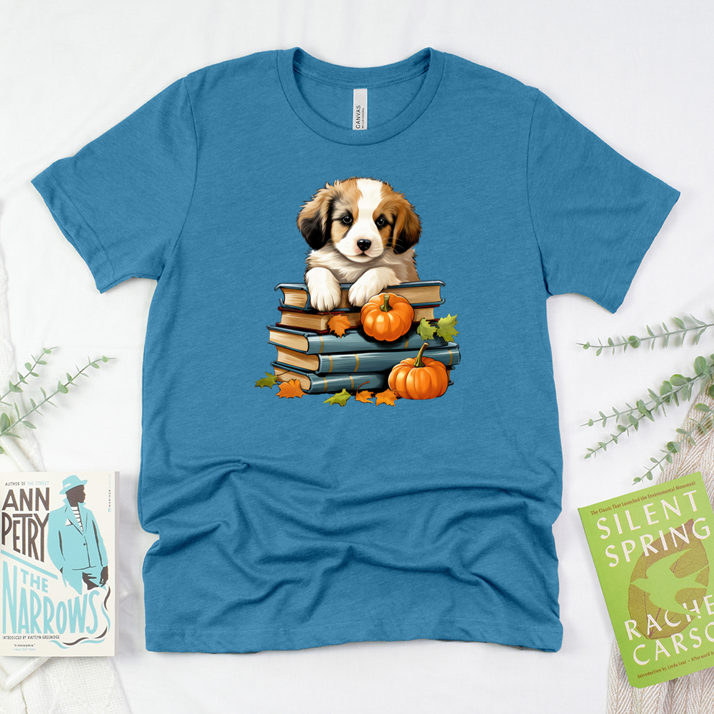 fall bookworm puppy unisex tee