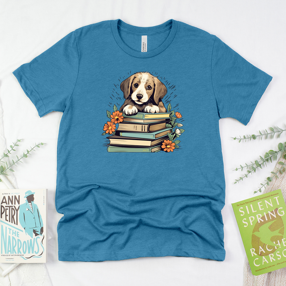 puppy bookworm unisex tee