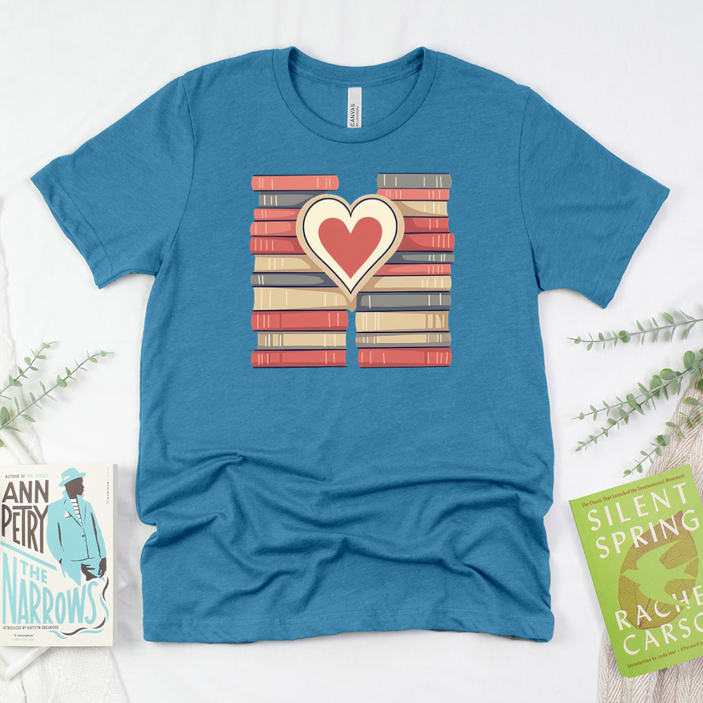 heart book stacks unisex tee