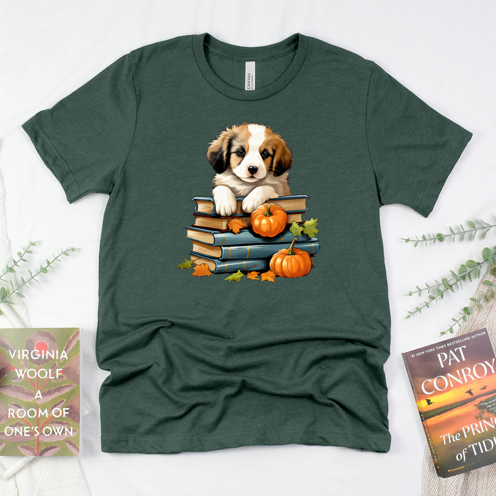 fall bookworm puppy unisex tee