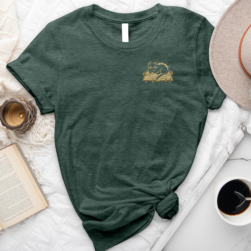 pocket cat book unisex tee