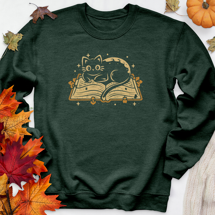 cat on a book premium crewneck sweatshirt