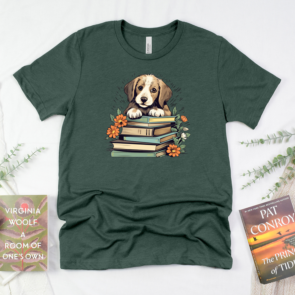 puppy bookworm unisex tee