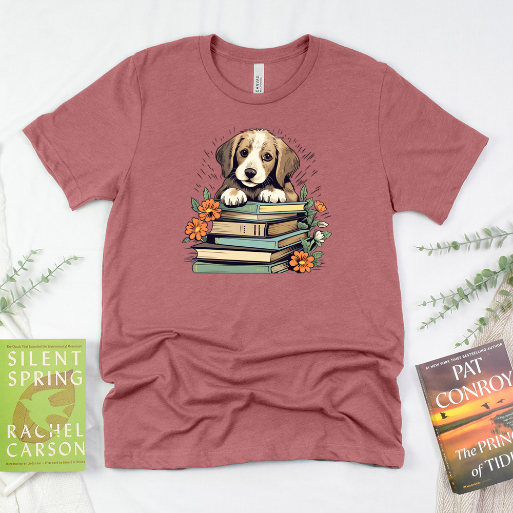 puppy bookworm unisex tee