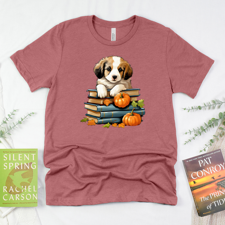 fall bookworm puppy unisex tee