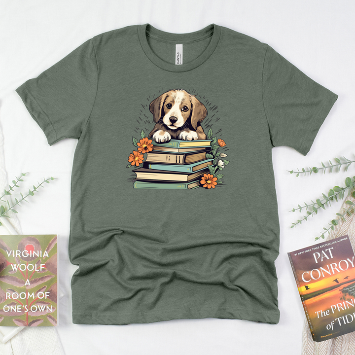 puppy bookworm unisex tee