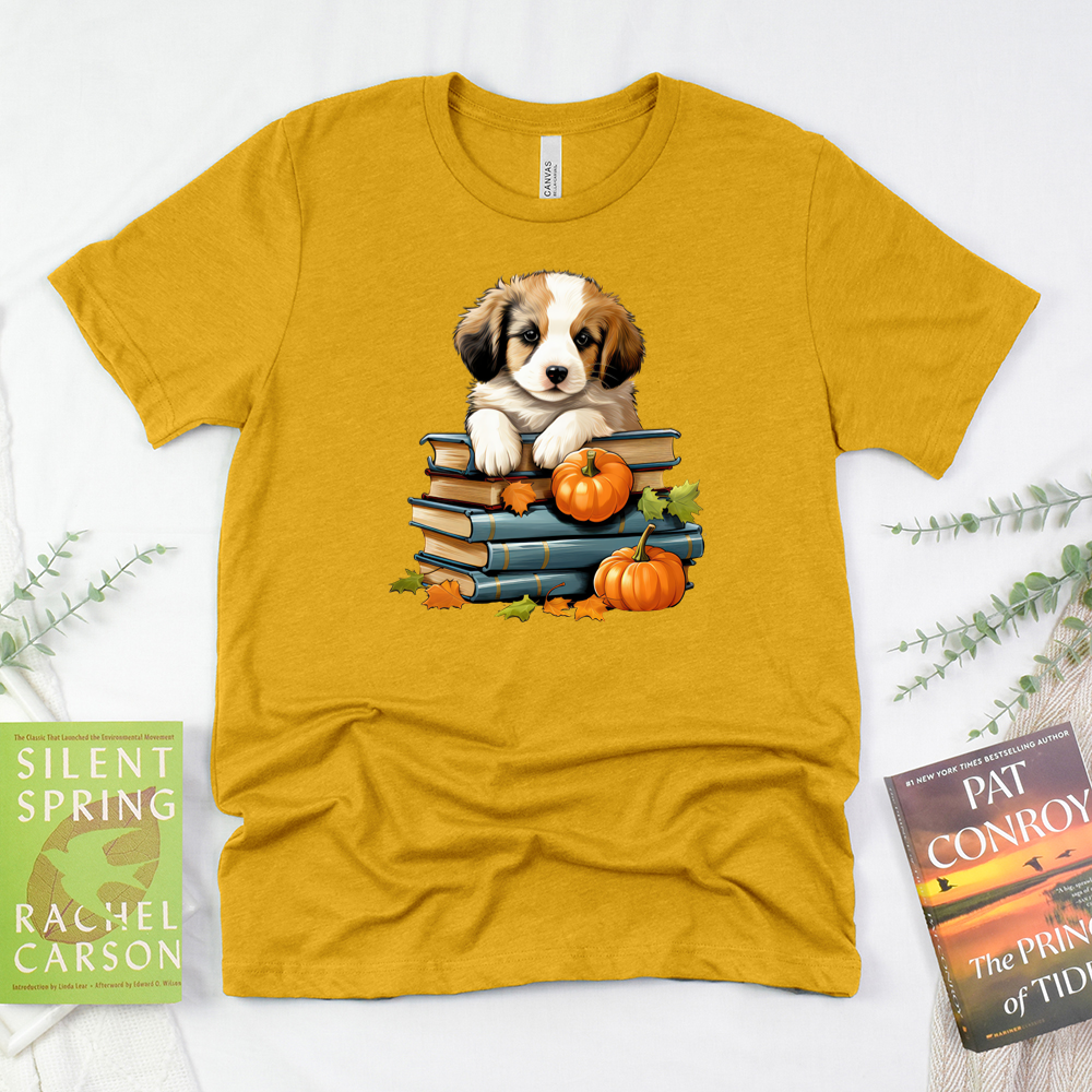 fall bookworm puppy unisex tee