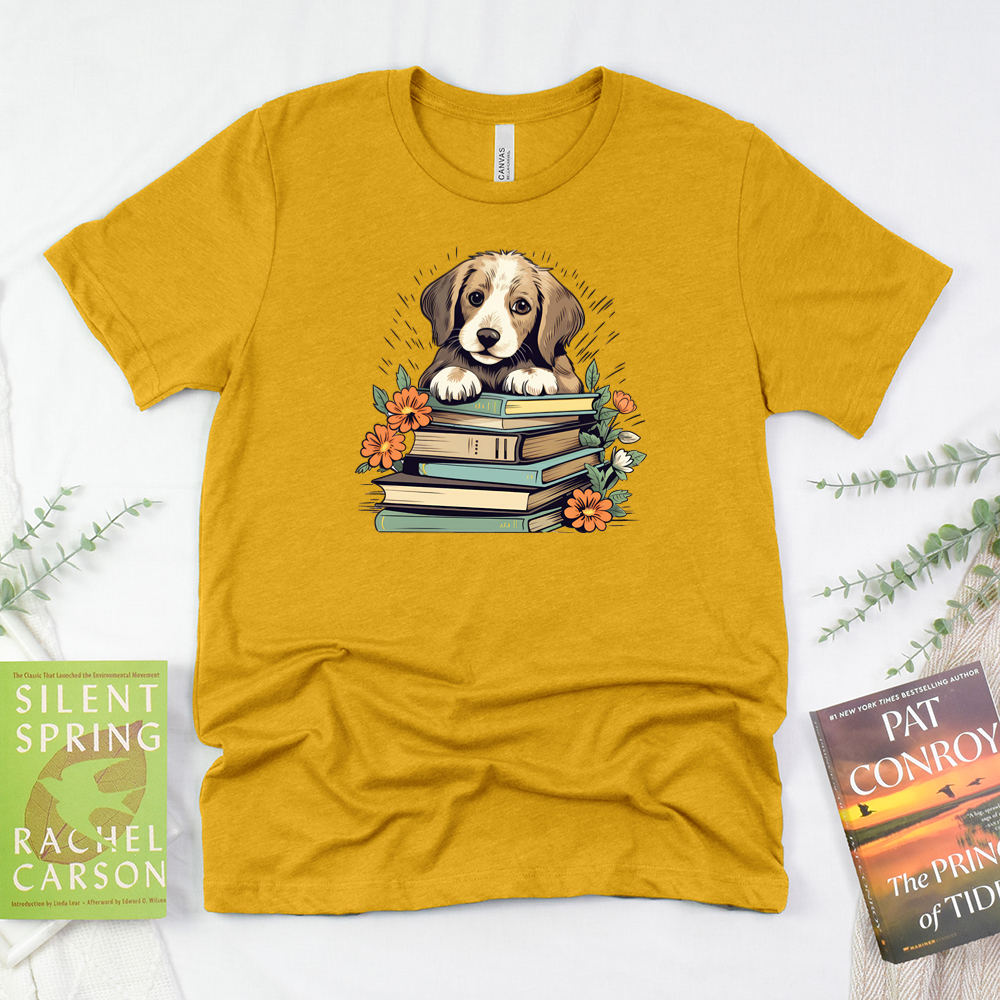 puppy bookworm unisex tee