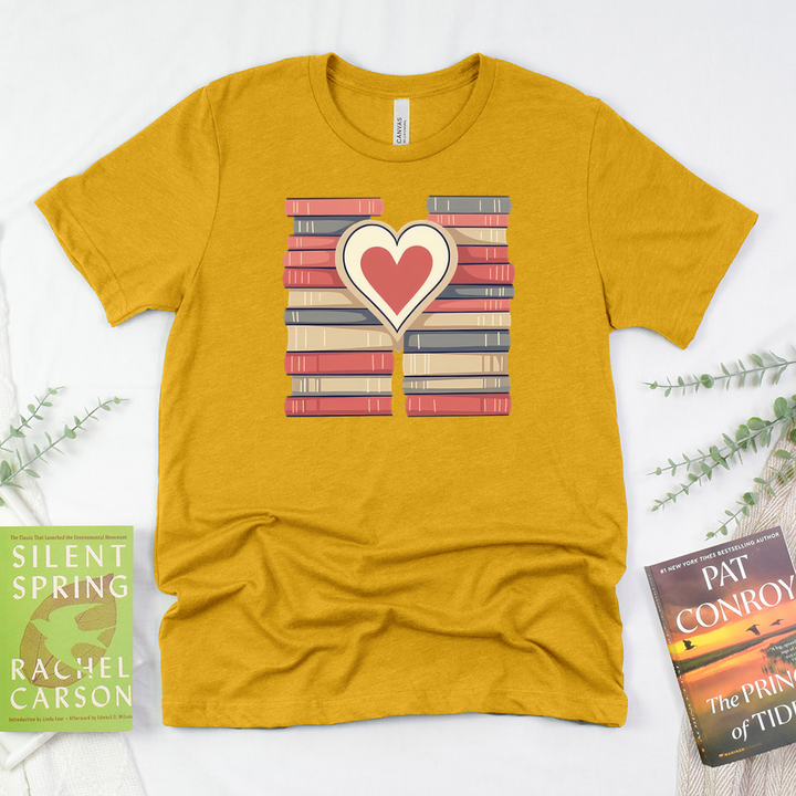 heart book stacks unisex tee