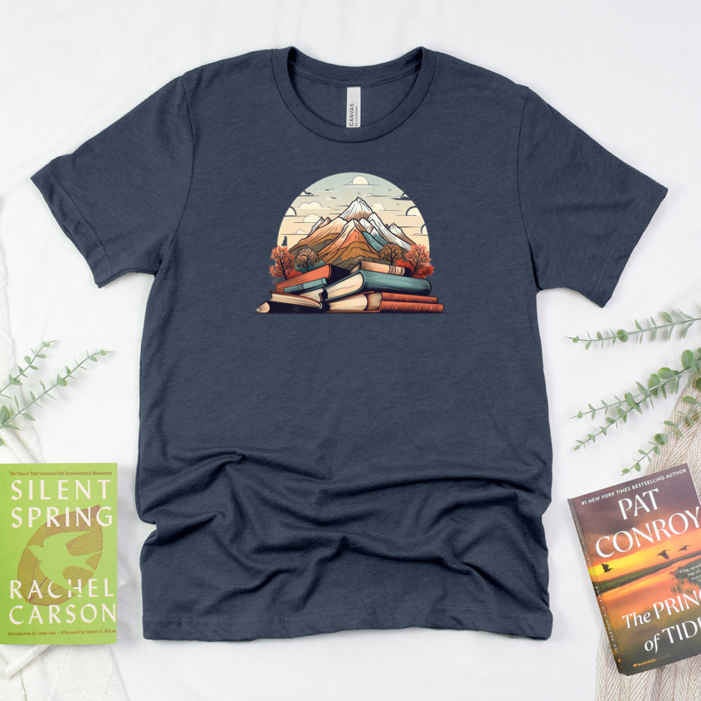 mountains of books unisex tee