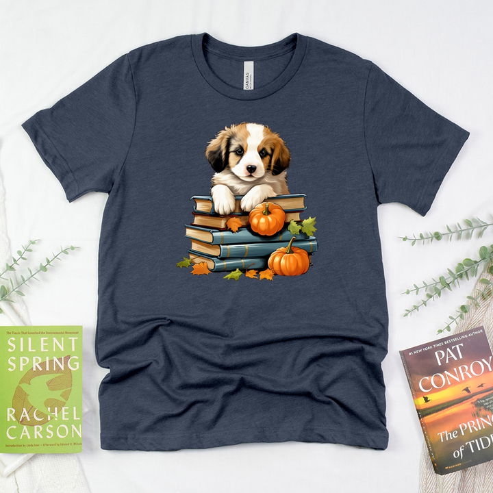 fall bookworm puppy unisex tee