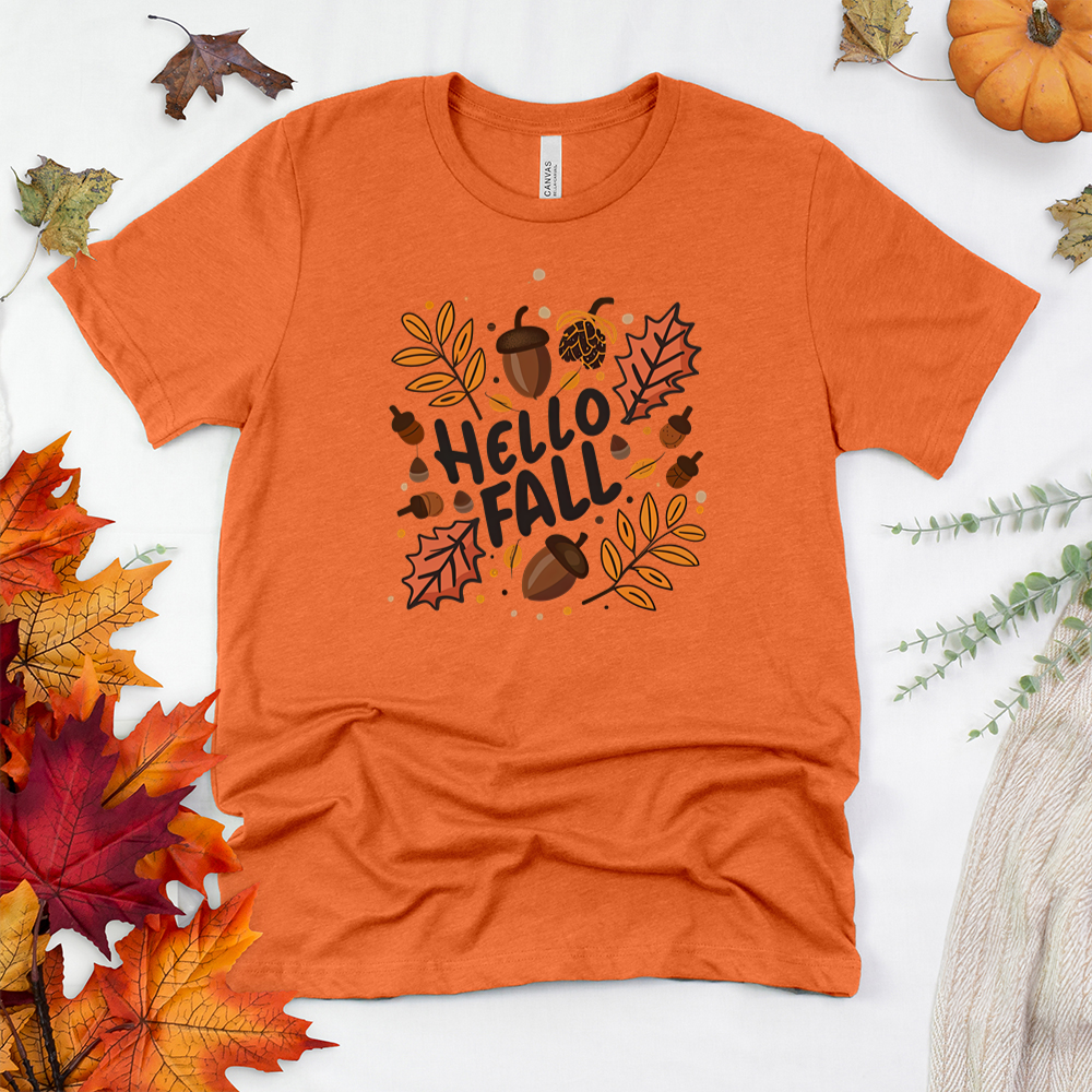 hello fall leaves unisex tee