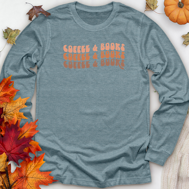 colorful coffee and books unisex long sleeve tee