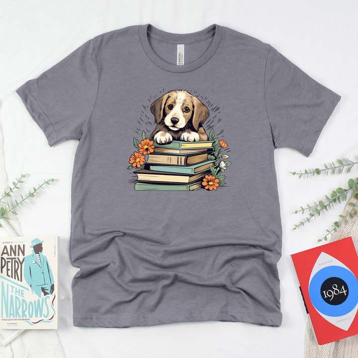 puppy bookworm unisex tee