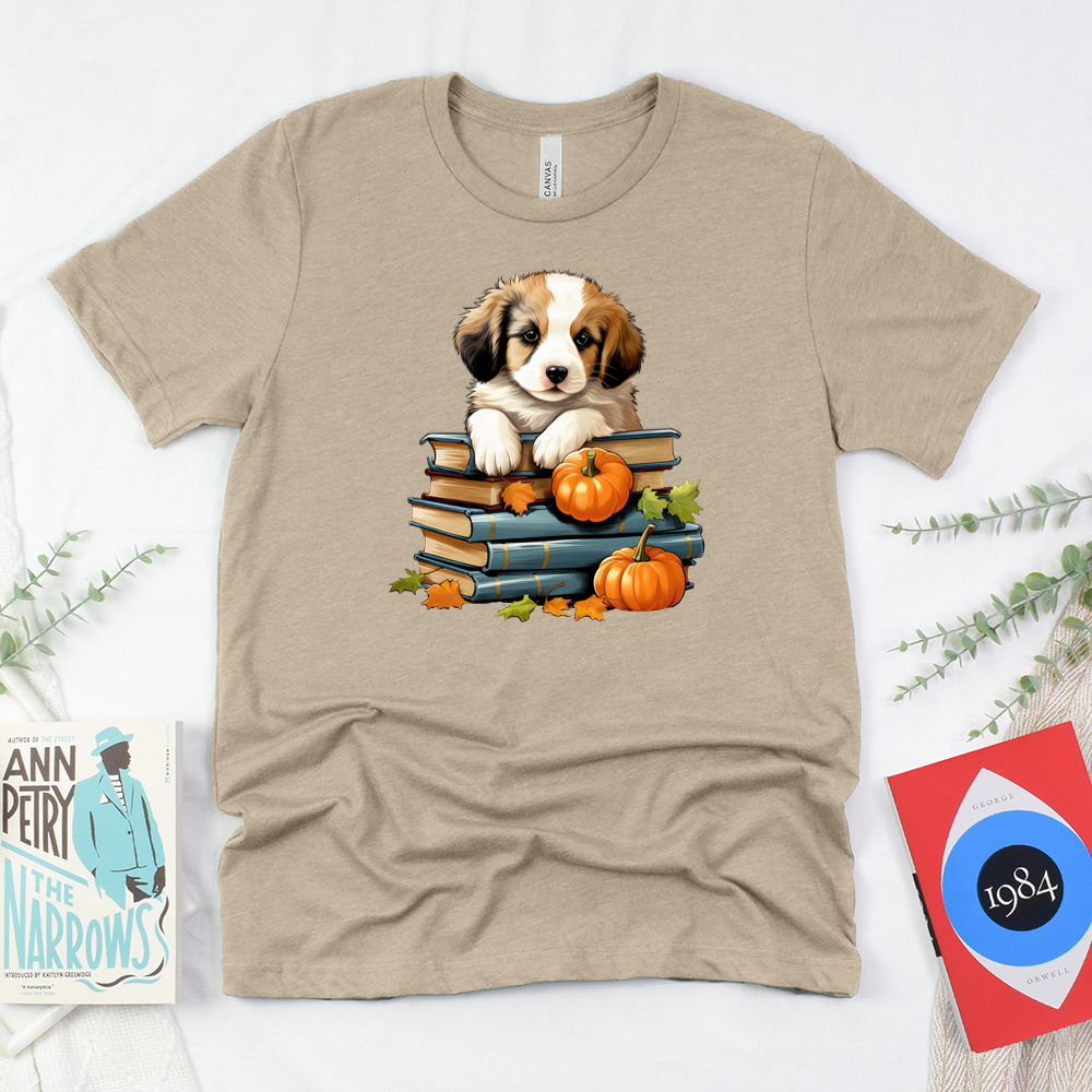 fall bookworm puppy unisex tee