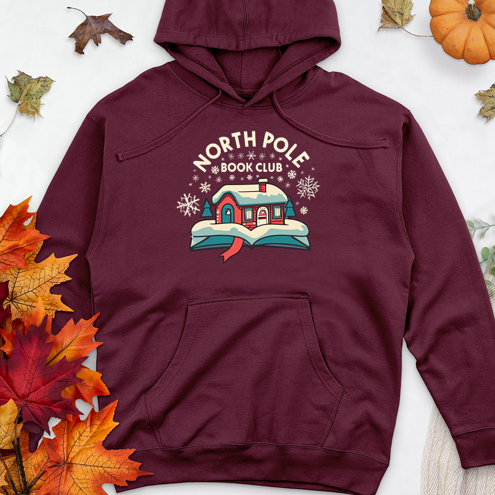 cozy north pole book club premium hooded sweatshirt