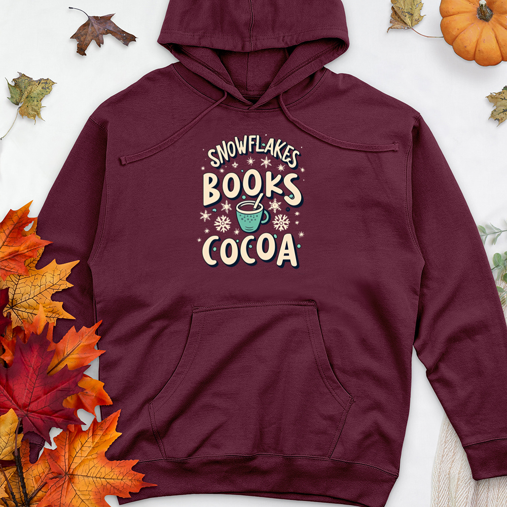 snowflakes books cocoa premium hooded sweatshirt