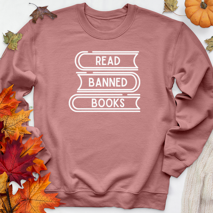 read banned books stack premium crewneck sweatshirt