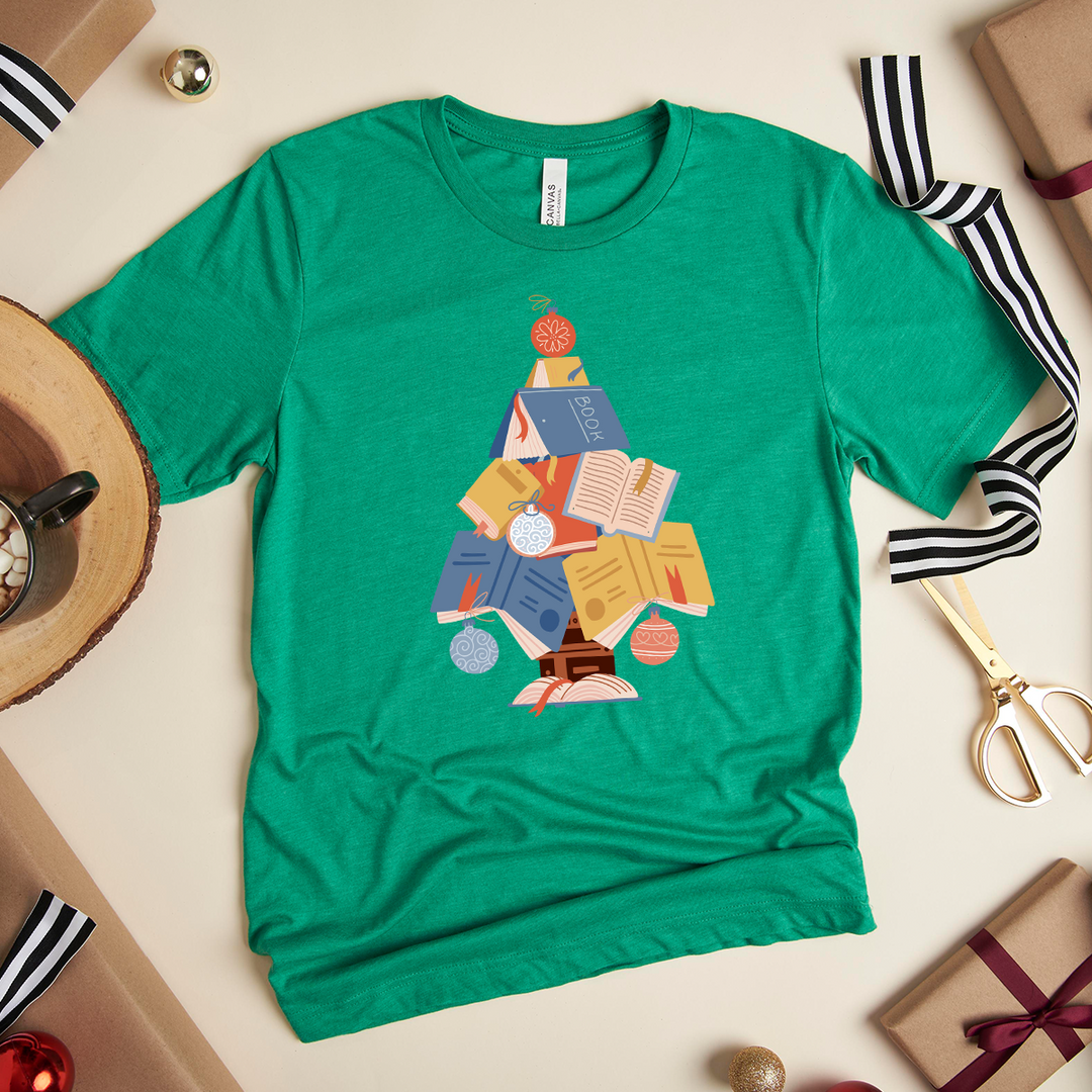 holiday book tree unisex tee