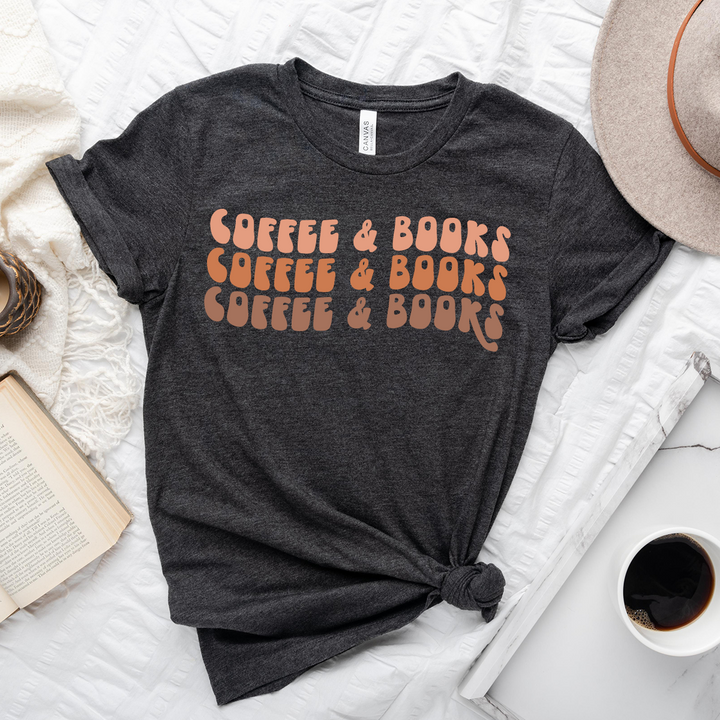 colorful coffee and books unisex tee