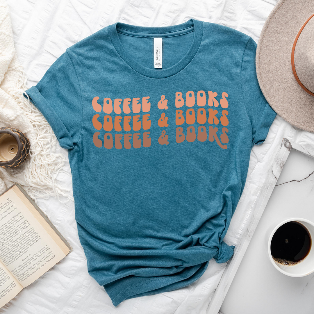 colorful coffee and books unisex tee