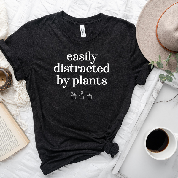 easily distracted by plants unisex tee Heather Military Green / M