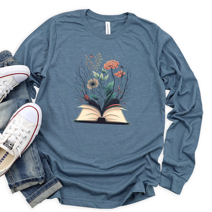 floral pages long sleeve unisex tee