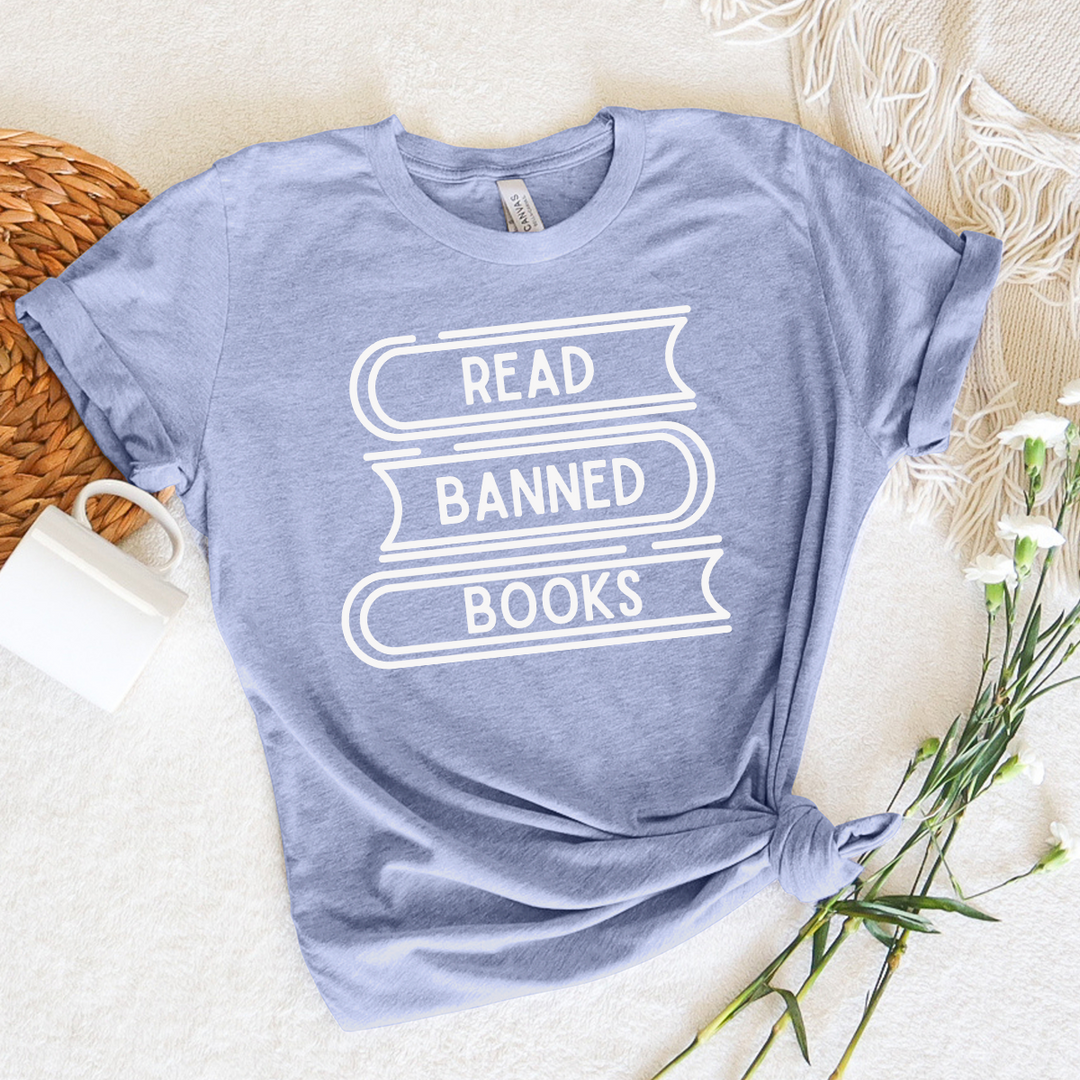 read banned books stack unisex tee